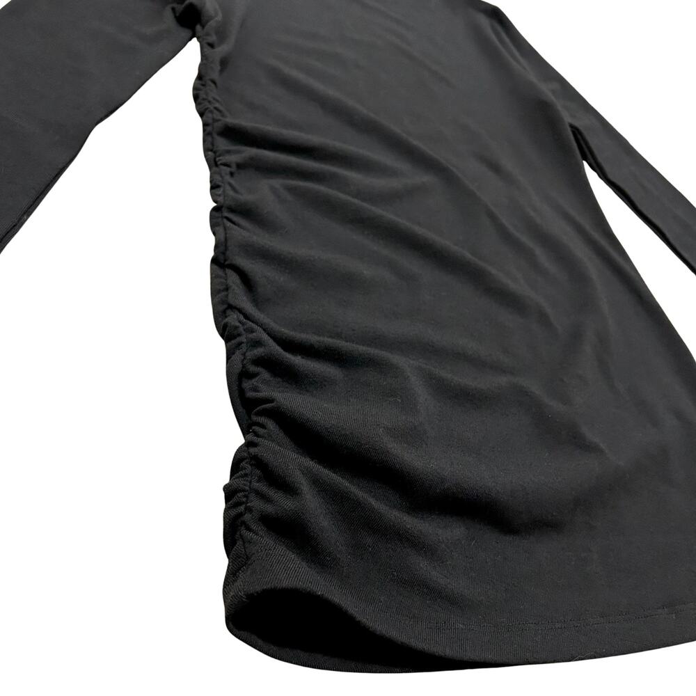 Modern Citizen Vittoria Asymmetric Neck Ruched Semi-Sheer Long Sleeve Tee Black - Picture 6 of 15